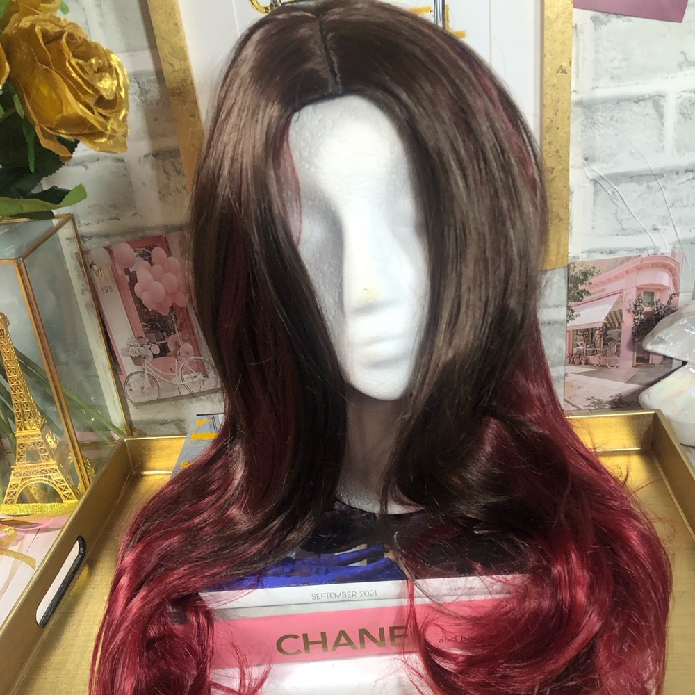 Long brown to red velvet balayage wig